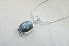 Load image into Gallery viewer, Natural Black Cats Eye pendant together with 16 inch long chain, 925 grade sterling silver, healing gemstones.