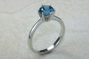 London Blue Topaz ring. 6mm round Topaz. November birthstone,Sagittarius Zodiac Gemstone.Perfect  birthday or Anniversary Gift.