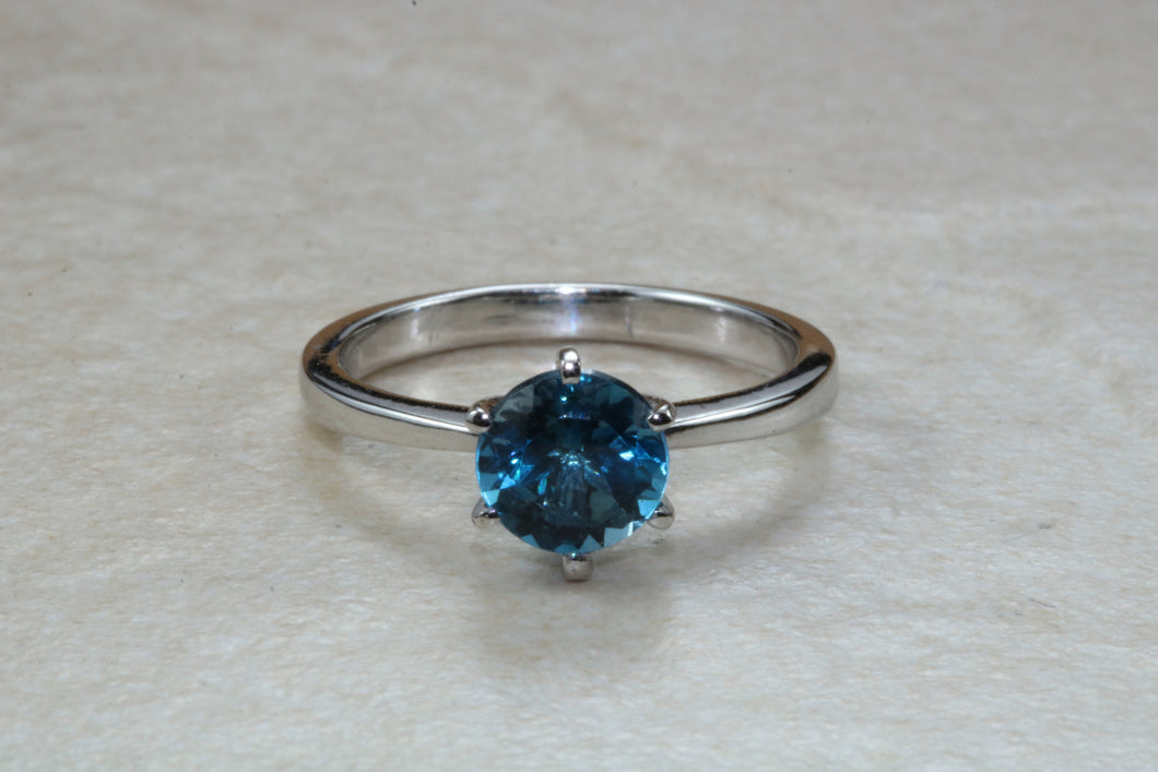 London Blue Topaz ring. 6mm round Topaz. November birthstone,Sagittarius Zodiac Gemstone.Perfect  birthday or Anniversary Gift.