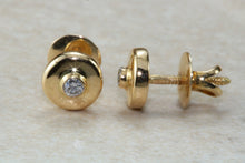 Load image into Gallery viewer, Simple diamond solitaire stud earings,set with real tiny round diamonds in 18ct yellow gold, perfect for everyday wear. Ideal gift solution