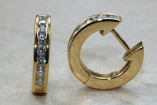 Load image into Gallery viewer, Diamond set half hoop earrings. 18ct Gold with Latchback fittings.Perfect gift solution for any occasion. F VS1 grade Diamonds