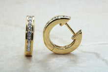 Load image into Gallery viewer, Diamond set half hoop earrings. 18ct Gold with Latchback fittings.Perfect gift solution for any occasion. F VS1 grade Diamonds