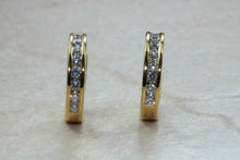 Load image into Gallery viewer, Diamond set half hoop earrings. 18ct Gold with Latchback fittings.Perfect gift solution for any occasion. F VS1 grade Diamonds