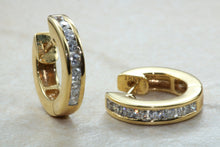 Load image into Gallery viewer, Diamond set half hoop earrings. 18ct Gold with Latchback fittings.Perfect gift solution for any occasion. F VS1 grade Diamonds