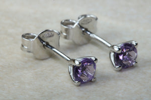 Natural Amethyst stud earrings, 18ct white gold, four claw solitaire studs,February birthstone,Aquarius zodiac gem.Ideal gift solution