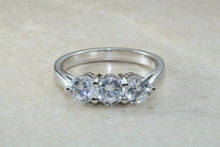 Load image into Gallery viewer, Very dressy Trilogy ring with Charles and Colvard Mossainte diamonds,3 carat weight, Forever One grade diamond&#39;s,top colour and clarity