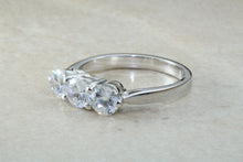 Load image into Gallery viewer, Very dressy Trilogy ring with Charles and Colvard Mossainte diamonds,3 carat weight, Forever One grade diamond&#39;s,top colour and clarity