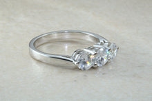 Load image into Gallery viewer, Very dressy Trilogy ring with Charles and Colvard Mossainte diamonds,3 carat weight, Forever One grade diamond&#39;s,top colour and clarity