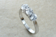 Load image into Gallery viewer, Very dressy Trilogy ring with Charles and Colvard Mossainte diamonds,3 carat weight, Forever One grade diamond&#39;s,top colour and clarity