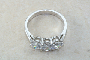 Very dressy Trilogy ring with Charles and Colvard Mossainte diamonds,3 carat weight, Forever One grade diamond's,top colour and clarity