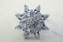 Load image into Gallery viewer, Very very large dress or statement ring, diamond white cubic zirconias set in sterling silver. snowflake ring. Perfect gift solution