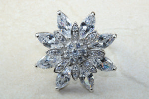Very very large dress or statement ring, diamond white cubic zirconias set in sterling silver. snowflake ring. Perfect gift solution