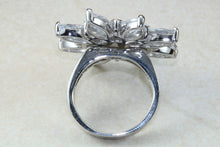 Load image into Gallery viewer, Very very large dress or statement ring, diamond white cubic zirconias set in sterling silver. snowflake ring. Perfect gift solution