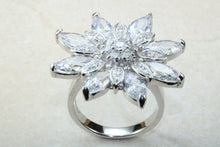 Load image into Gallery viewer, Very very large dress or statement ring, diamond white cubic zirconias set in sterling silver. snowflake ring. Perfect gift solution