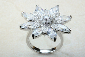 Very very large dress or statement ring, diamond white cubic zirconias set in sterling silver. snowflake ring. Perfect gift solution