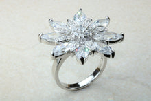 Load image into Gallery viewer, Very very large dress or statement ring, diamond white cubic zirconias set in sterling silver. snowflake ring. Perfect gift solution