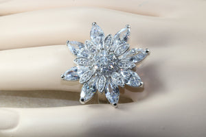 Very very large dress or statement ring, diamond white cubic zirconias set in sterling silver. snowflake ring. Perfect gift solution