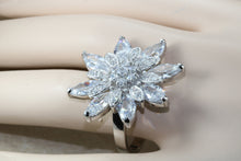 Load image into Gallery viewer, Very very large dress or statement ring, diamond white cubic zirconias set in sterling silver. snowflake ring. Perfect gift solution