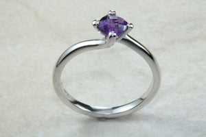 Chequered cut Amethyst Twist Shank Ring
