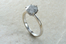 Load image into Gallery viewer, Salt and Pepper natural 1.44 carat diamond set solitaire ring, 18ct white gold, very quirky ring with this very off the beat large diamond