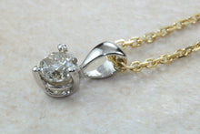 Load image into Gallery viewer, Elegant diamond solitaire necklace, One carat round Forever One Charles and Colvard diamond in 18ct white and yellow gold