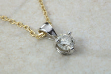 Load image into Gallery viewer, Elegant diamond solitaire necklace, One carat round Forever One Charles and Colvard diamond in 18ct white and yellow gold