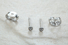 Load image into Gallery viewer, Very tiny and simple everyday diamond solitaire stud earings,natural round diamonds in white gold,no claws and very smooth to the touch