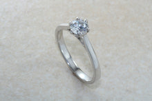 Load image into Gallery viewer, Elegant Charles and Colvard 1 carat Forever One graded Mossainte platinum solitaire
