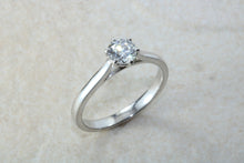 Load image into Gallery viewer, Elegant Charles and Colvard 1 carat Forever One graded Mossainte platinum solitaire