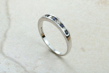 Load image into Gallery viewer, Simple and dainty blue Sapphire and Diamond set eternity ring,natural blue sapphire and diamonds set in 9ct white gold, perfect for all ages