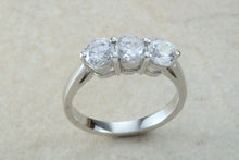 Load image into Gallery viewer, Very dressy Trilogy ring with Charles and Colvard Mossainte diamonds,3 carat weight, Forever One grade diamond&#39;s,top colour and clarity