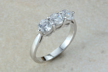 Load image into Gallery viewer, Very dressy Trilogy ring with Charles and Colvard Mossainte diamonds,3 carat weight, Forever One grade diamond&#39;s,top colour and clarity