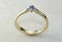 Load image into Gallery viewer, Simple Blue Sapphire solitaire ring, 9ct yellow and white gold, perfect gift solution for any occasion. September birthstone, Taurus zodiac