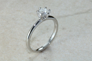 Traditional yet elegant Charles and Colvard Mossainte solitaire, top Forever One grade Lab created Diamond, 0.50 to 3 carat sizes available