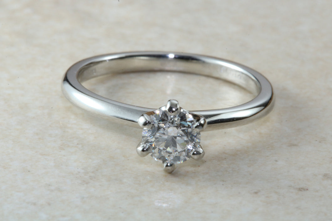 Traditional yet elegant Charles and Colvard Mossainte solitaire, top Forever One grade Lab created Diamond, 0.50 to 3 carat sizes available