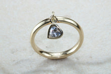 Load image into Gallery viewer, Petite yellow gold band with heart dropper, solid 9ct yellow gold and heart cubic zirconia. Perfect dress ring, ideal gift for any occasion