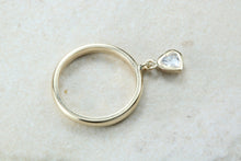 Load image into Gallery viewer, Petite yellow gold band with heart dropper, solid 9ct yellow gold and heart cubic zirconia. Perfect dress ring, ideal gift for any occasion