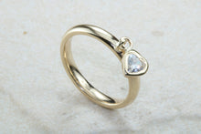 Load image into Gallery viewer, Petite yellow gold band with heart dropper, solid 9ct yellow gold and heart cubic zirconia. Perfect dress ring, ideal gift for any occasion
