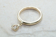 Load image into Gallery viewer, Petite yellow gold band with heart dropper, solid 9ct yellow gold and heart cubic zirconia. Perfect dress ring, ideal gift for any occasion