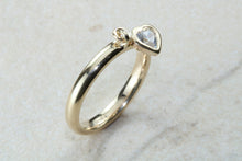 Load image into Gallery viewer, Petite yellow gold band with heart dropper, solid 9ct yellow gold and heart cubic zirconia. Perfect dress ring, ideal gift for any occasion