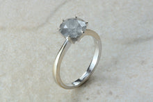 Load image into Gallery viewer, Salt and Pepper natural 1.44 carat diamond set solitaire ring, 18ct white gold, very quirky ring with this very off the beat large diamond