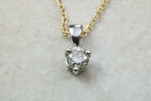 Load image into Gallery viewer, Elegant diamond solitaire necklace, One carat round Forever One Charles and Colvard diamond in 18ct white and yellow gold