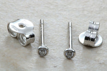 Load image into Gallery viewer, Very tiny and simple everyday diamond solitaire stud earings,natural round diamonds in white gold,no claws and very smooth to the touch