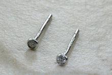 Load image into Gallery viewer, Very tiny and simple everyday diamond solitaire stud earings,natural round diamonds in white gold,no claws and very smooth to the touch