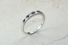 Load image into Gallery viewer, Simple and dainty blue Sapphire and Diamond set eternity ring,natural blue sapphire and diamonds set in 9ct white gold, perfect for all ages