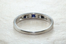 Load image into Gallery viewer, Simple and dainty blue Sapphire and Diamond set eternity ring,natural blue sapphire and diamonds set in 9ct white gold, perfect for all ages