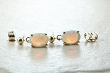 Load image into Gallery viewer, Beautiful natural sparkly Opal dropper stud earrings, solid 9ct yellow gold, just the perfect gift for all of lifes occasions