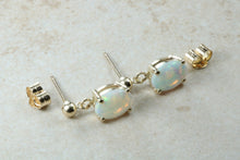 Load image into Gallery viewer, Beautiful natural sparkly Opal dropper stud earrings, solid 9ct yellow gold, just the perfect gift for all of lifes occasions