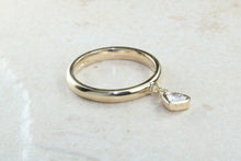 Load image into Gallery viewer, Petite yellow gold band with heart dropper, solid 9ct yellow gold and heart cubic zirconia. Perfect dress ring, ideal gift for any occasion
