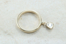 Load image into Gallery viewer, Petite yellow gold band with heart dropper, solid 9ct yellow gold and heart cubic zirconia. Perfect dress ring, ideal gift for any occasion
